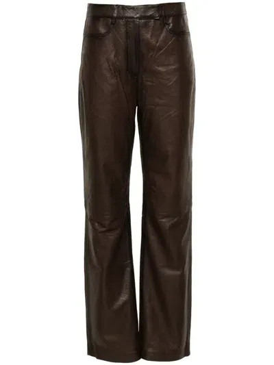 Remain Straight-leg Leather Trousers In Gray