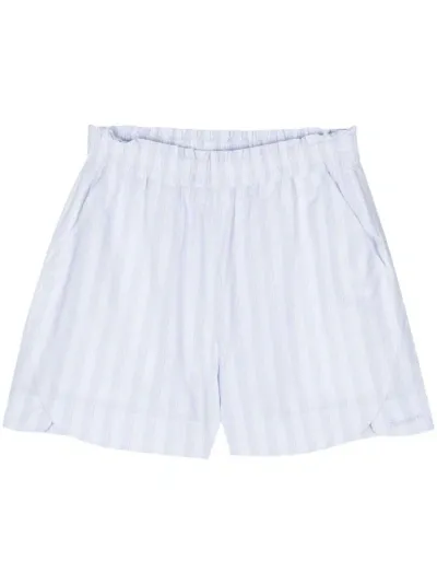 Remain Logo-embroidered Striped Shorts In Light Blue