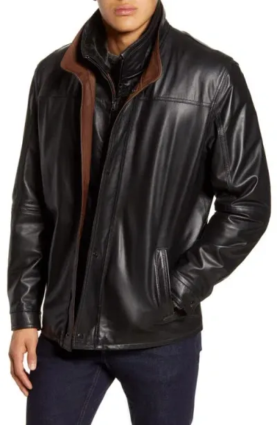 Remy Leather Leather Jacket With Removable Inset Bib In Noir/rustic