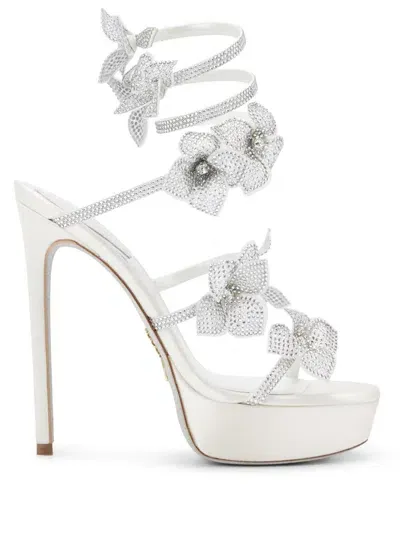 René Caovilla 120mm Crystal-embellished Sandals In 白色