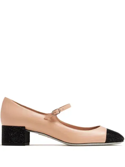 René Caovilla Kristen Bicolor Strass Mary Jane Pumps In Puder