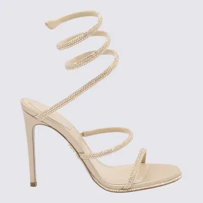 René Caovilla Beige Cleo Sandals In Gold