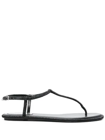 René Caovilla Open-toe 13mm Leather Sandals In Schwarz