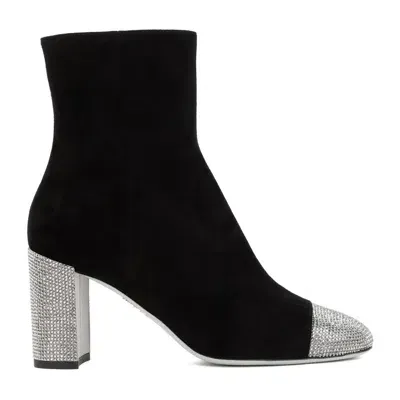 René Caovilla 80 Crystal-embellished Suede Boots In Black