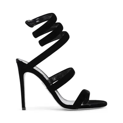 René Caovilla Rene Caovilla  Velvet Snake Sandals In Black