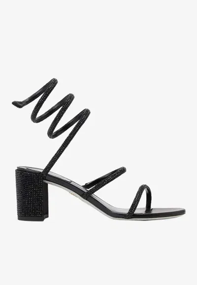 René Caovilla Rhinestone-embellished Satin Sandals In Black