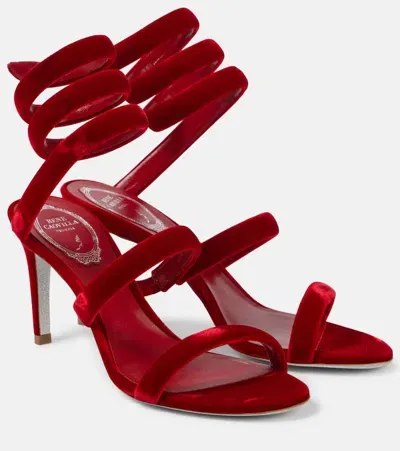 René Caovilla Cleo 80 Velvet Sandals In Red