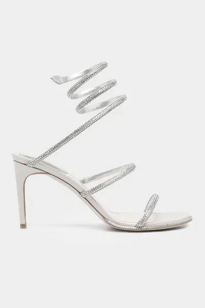 René Caovilla Cleo Crystal 80 Wrap Sandals In Silver In White