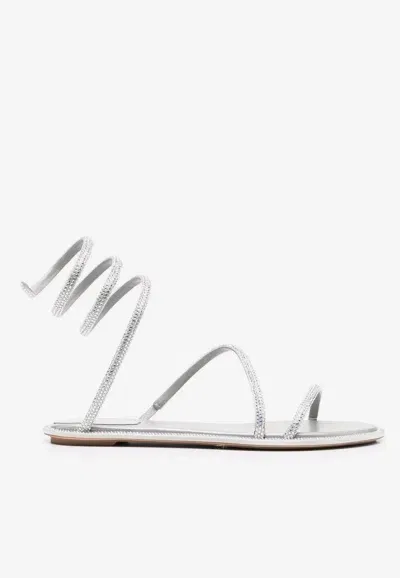 René Caovilla Crystal-embellished Satin Sandals In Gray