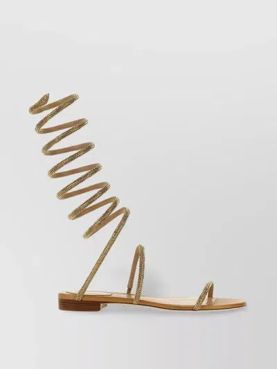 René Caovilla Cleo's Embellished Open Toe Sandals In Golden