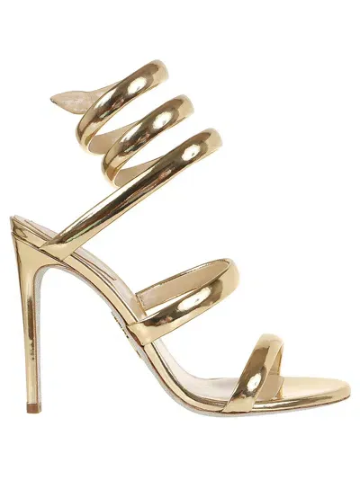 René Caovilla 105mm Mirror Leather Sandals In Gold