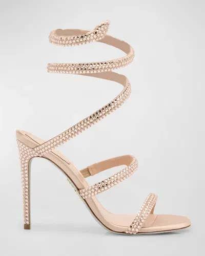 René Caovilla Cleo Satin Strass Snake-wrap Sandals In Nude