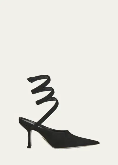 René Caovilla Cleopatra Suede Snake-wrap Pumps In Black