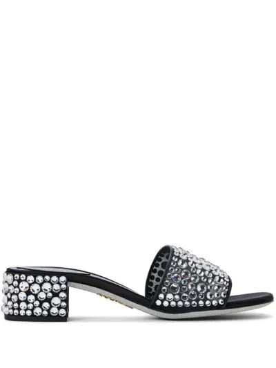 René Caovilla Crystal-embellished Leather Mules In Black