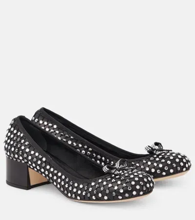 René Caovilla Crystal-embellished Leather Pumps In Black