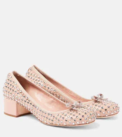 René Caovilla Crystal-embellished Leather Pumps In Pink