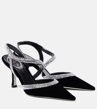 René Caovilla Crystal-embellished Velvet Pumps In Black