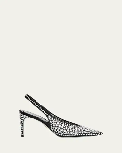 René Caovilla Crystal Mesh Slingback Pumps In Black Crystal