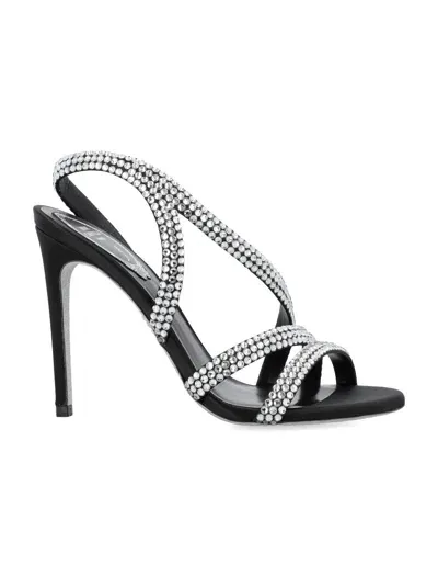 René Caovilla Crystal Sandal In Black Crystal