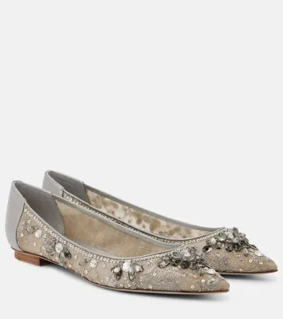 René Caovilla Embellished Ballet Flats In Silver