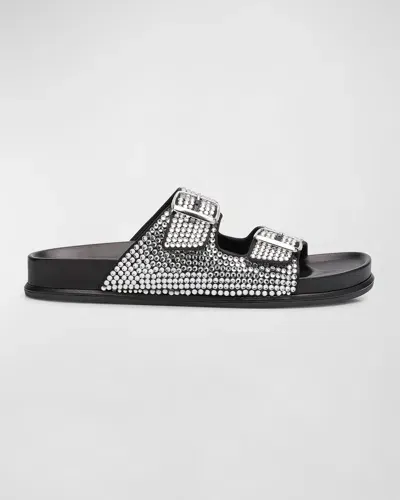 René Caovilla Emma Crystal Dual-buckle Sporty Sandals In Black