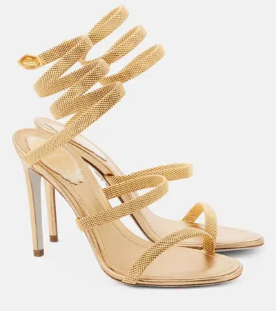 René Caovilla Juniper 105 Metallic Leather Sandals In Gold/gold Metal Snake