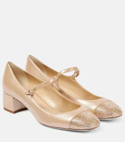 René Caovilla Kristen Embellished Leather Mary Jane Pumps In Neutrals