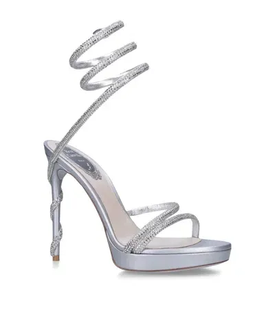 René Caovilla Leather Cleo Platform Sandals 120 In Silver