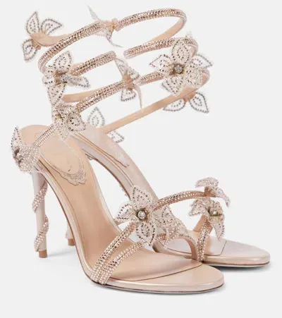 René Caovilla Margot 105 Embellished Satin Sandals In Pink