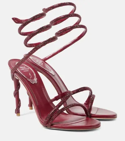 René Caovilla Margot Embellished Sandals In Bordeaux Satin-lamb