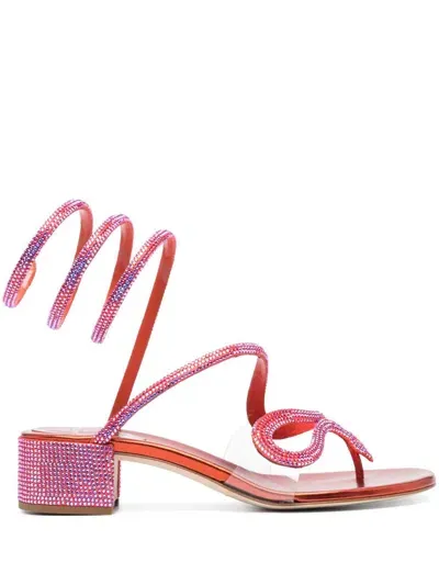 René Caovilla Rhinestone-embellished Mid-heel Sandals In Red