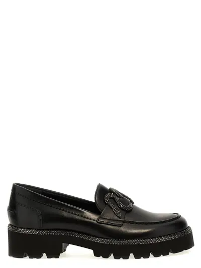 René Caovilla Morgana Embellished Leather Loafers In Black