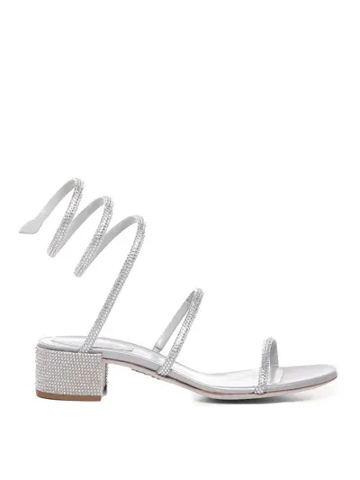 René Caovilla Cleo Satin Sandals In Silver