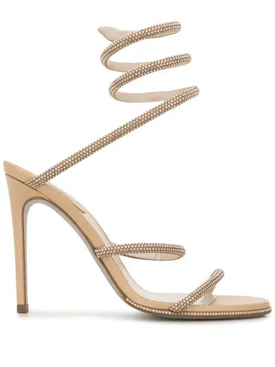 René Caovilla Neutral Cleo Crystal Embellished Sandals In Beige