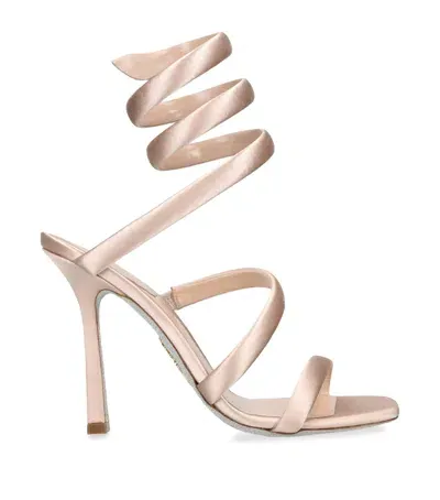 René Caovilla Satin Cleo Heeled Sandals 105 In Nude