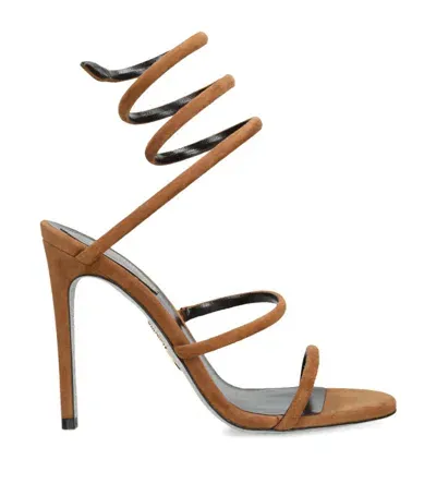 René Caovilla Suede Cleo Sandals 105 In Dark Gold