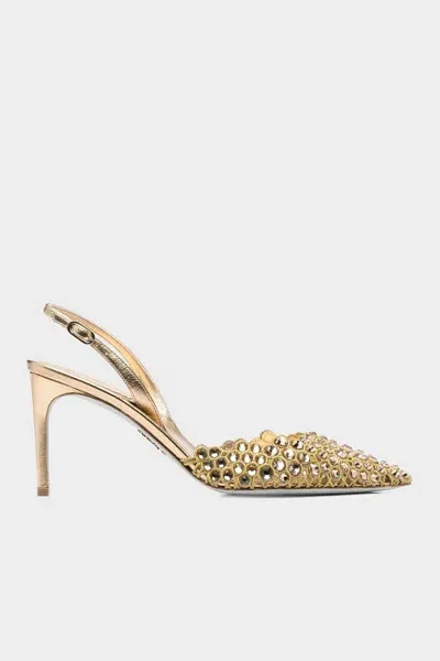 René Caovilla Vega Crystal Gold Sling-back 80 In White