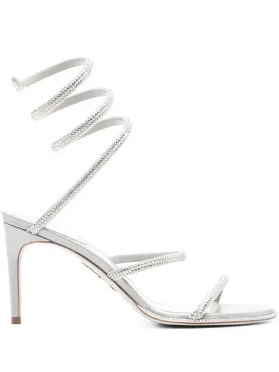 René Caovilla Cleo Crystal-embellished Satin Sandals In Silver