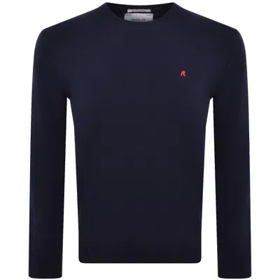 Replay Crew Neck Knit Jumper Navy In Black