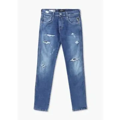 Replay Mens Anbass Hyperflex Original Broken & Repaired Slim Jeans In Blue