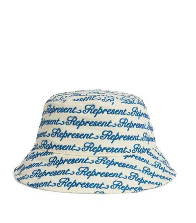 Represent Cotton Logo Bucket Hat In Blue