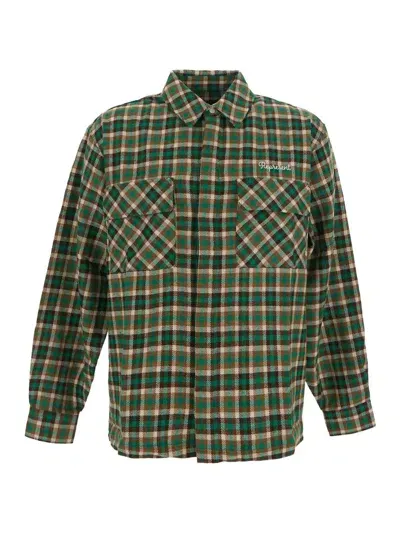 Represent Long Sleeve Flannel Shirt Shirt In Brown/racing Green