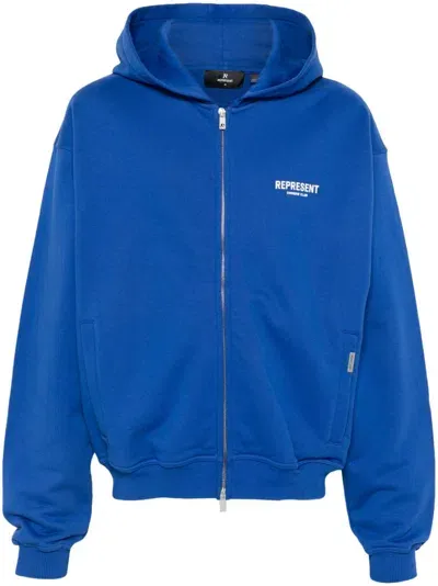 Represent Logo-print Zip-up Sweatshirt In Blue