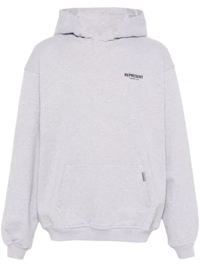 Represent Owners Club Cotton Hoodie In Grey