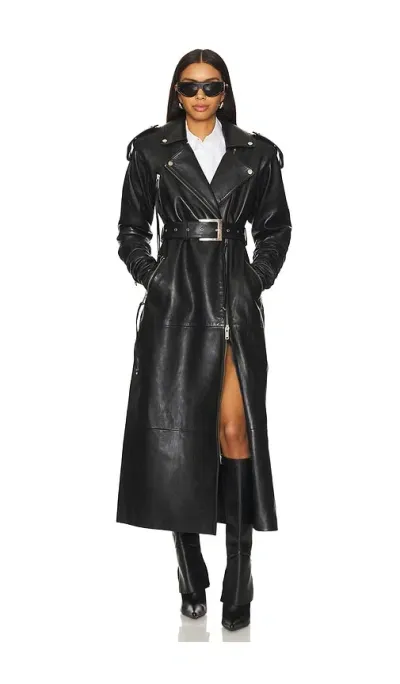 Retroféte Knightley Leather Trench Coat In Black