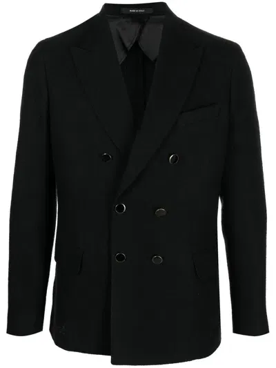 Reveres 1949 Peak-lapels Double-breasted Blazer In Black