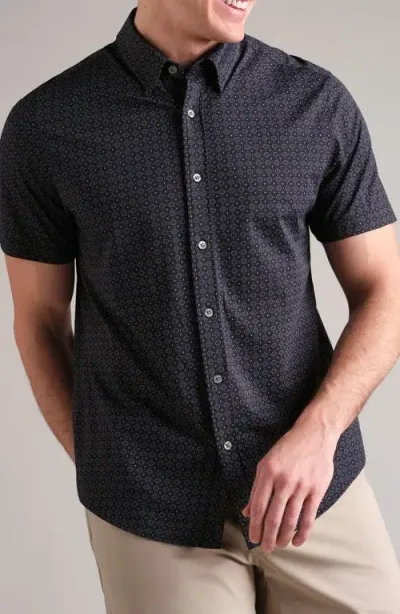 Rhone Commuter Short Sleeve Performance Button-down Shirt In Navy Geo Print