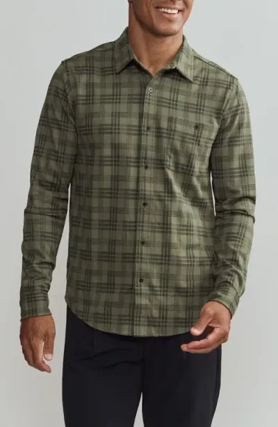 Rhone Hardy Plaid Stretch Flannel Button-up Shirt In Turtle Green Plaid