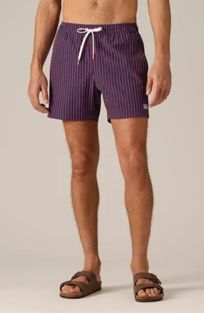 Rhone Rr Swim Trunks In Goji Berry/navy/white Stripe