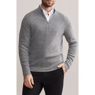 Rhone Walden Wool & Cashmere Waffle Knit Quarter Zip Sweater In Light Gray Heather